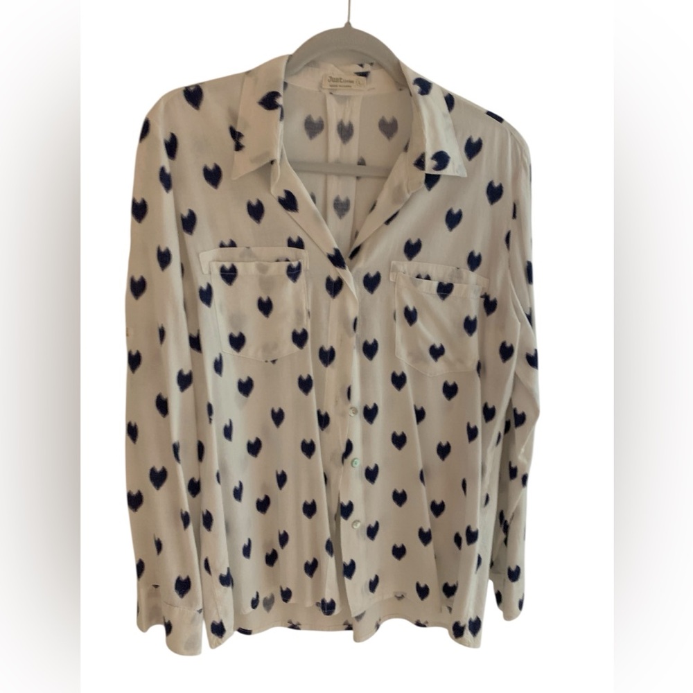 Just Living White and Blue Heart Blouse